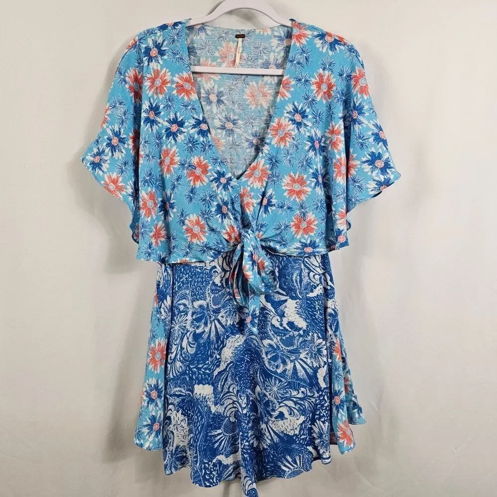 Free People Dark Star Cutout Dress in Blue Floral - Size S
